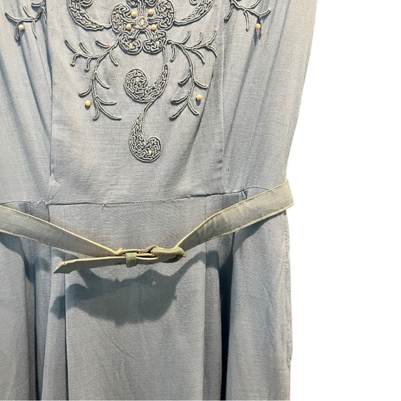 Vintage 50s/60s Womens Dress & Coat Beaded Matching Set Size XS-S Blue Needs TLC - Picture 5 of 14